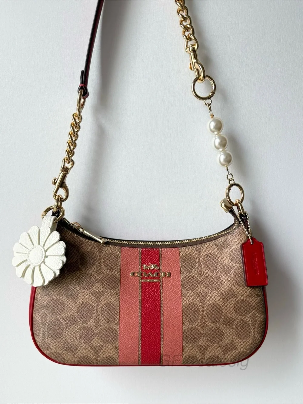 Coach Teri Shoulder Bag In Signature With Stripe Gold/Tan CAL81-Elevated NWT
